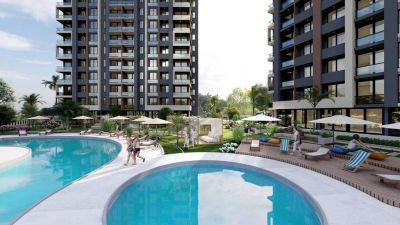 Nehnuteľnosti v komplexe s bazénom v blízkosti mora Mersin Erdemli Turecko APM